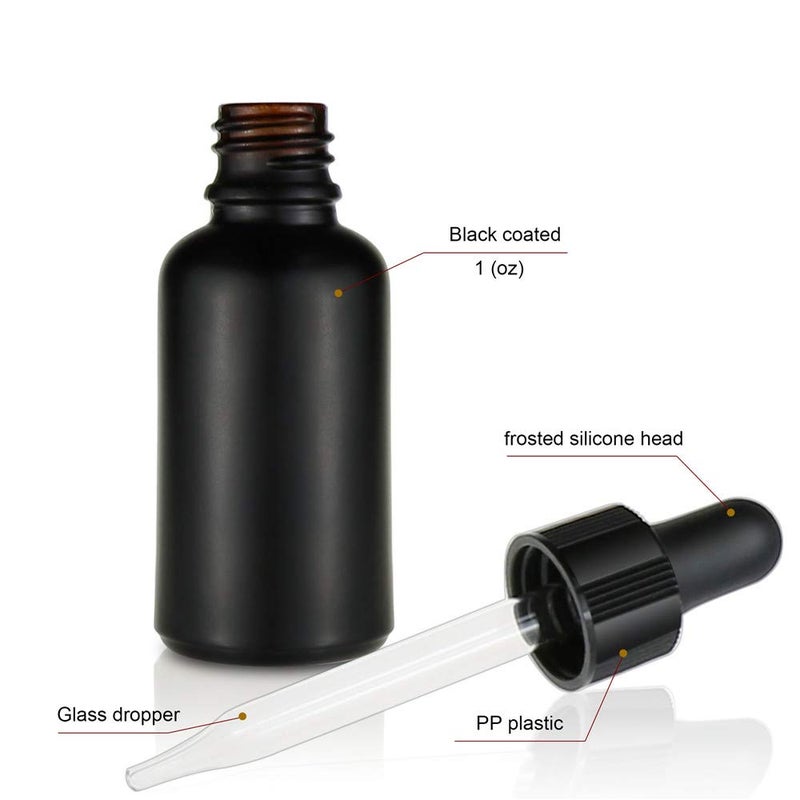seafulee Black Coated Glass Bottle with Glass Eye Dropper  1 oz Capacity UV Safe Bottles for Essential Oils and Aromatherapy (Pack of 6) - Image 2